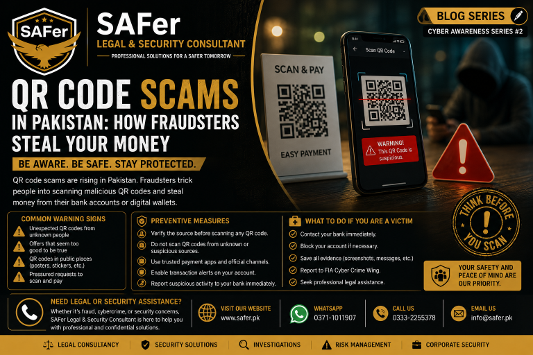 QR Code Scams in Pakistan: How Fraudsters Steal Your Money By SAFer Legal & Security Consultant
