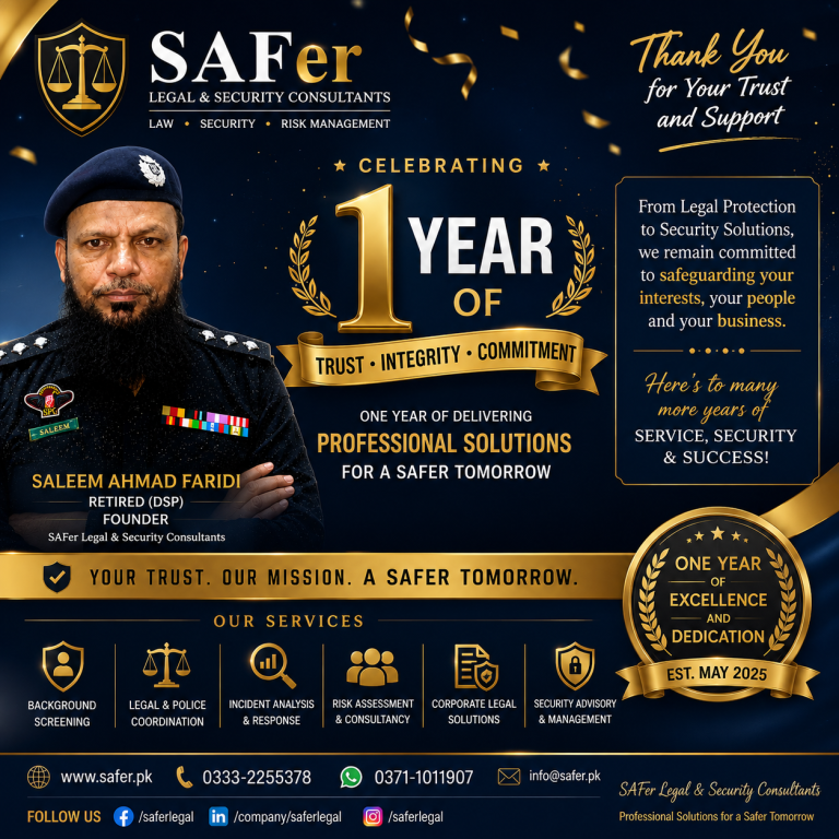 One year completion of SAFer Legal & Security Consultant. 14-8-25 to 14-8-26